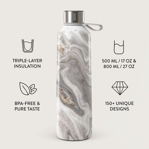 Snowstorm - Grey Marble Water Bottle