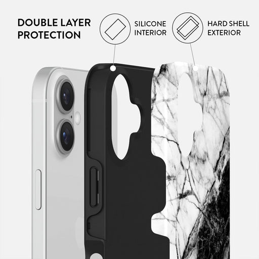 Fatal Contradiction - Black & White Marble iPhone 16 Plus Case 2