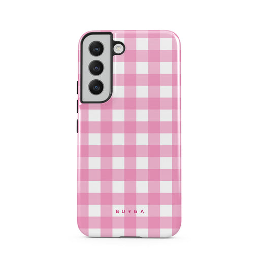 Samsung Galaxy S22 5G Hard Shell Phone Case Pink Checkerboard