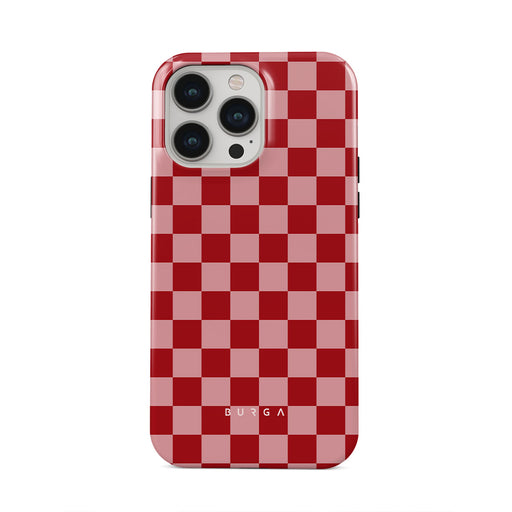 Chequered Leather Case with Card Slot - iPhone 13 - Red